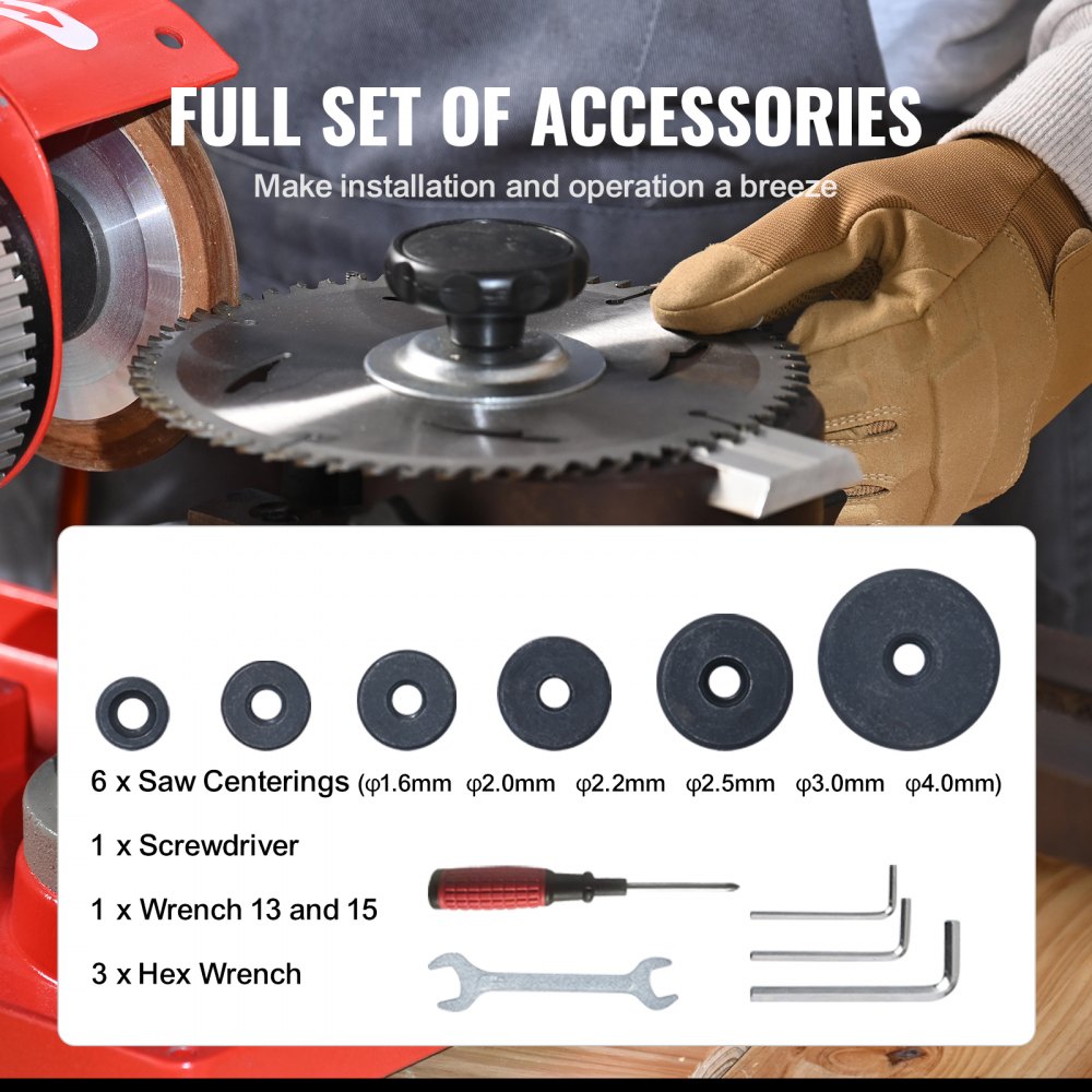 VEVOR Saw Blade Sharpener 370W Sharpening Machine Circular Saw Blade Sharpener 3600 rpm Circular Saw Blade Sharpener φ 80.01-698.5mm Saw Blade Sharpening Machine φ 1.6-4.0mm 6x Saw Centering Devices