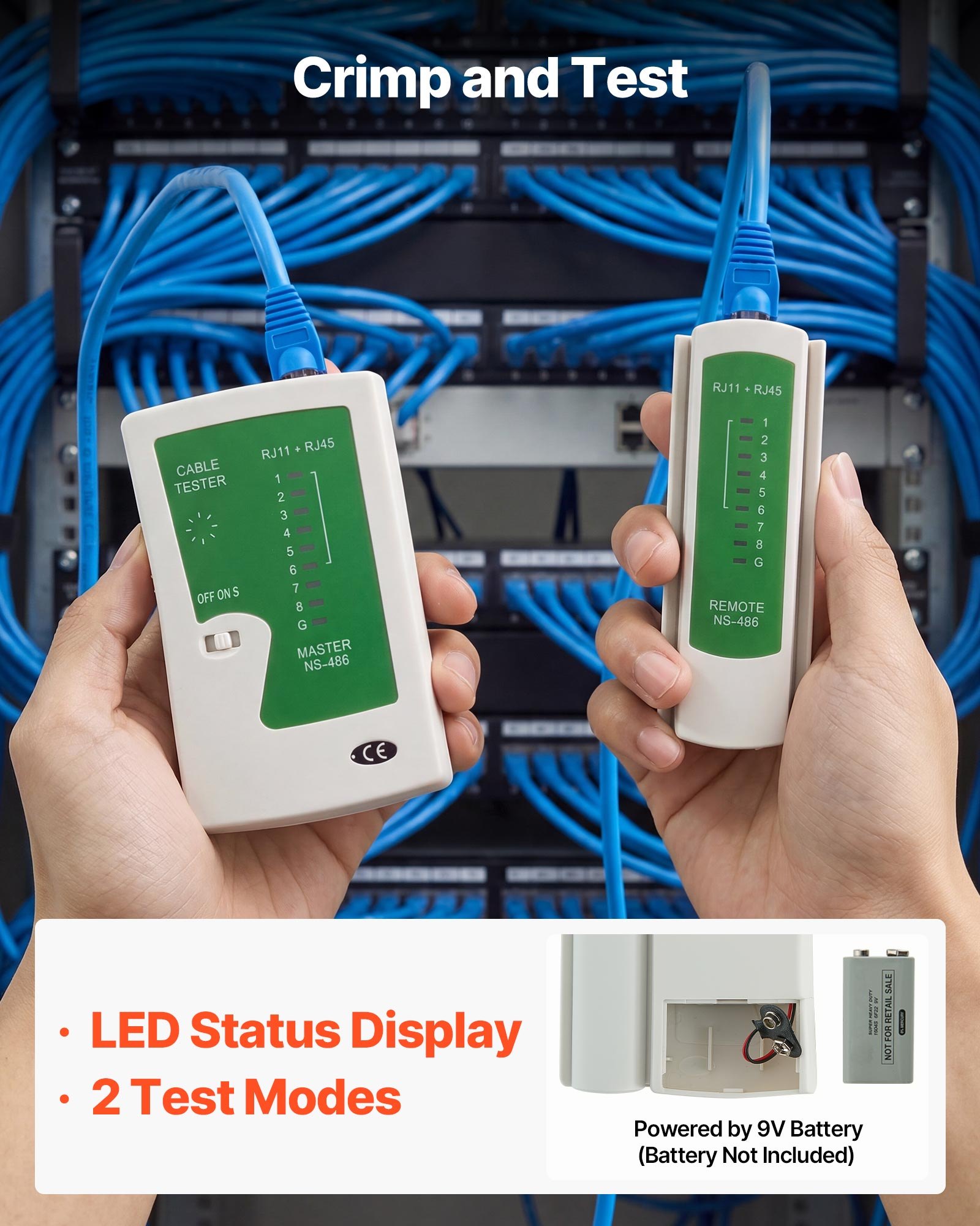 VEVOR Herramienta de Crimpado, Crimpadora RJ45 RJ11 RJ12 para Cable de Red Ethernet, con Pelacables, 50 Piezas de Conectores y 50 Piezas de Cubiertas Protectoras, Comprobador y Cuchillas de Repuesto
