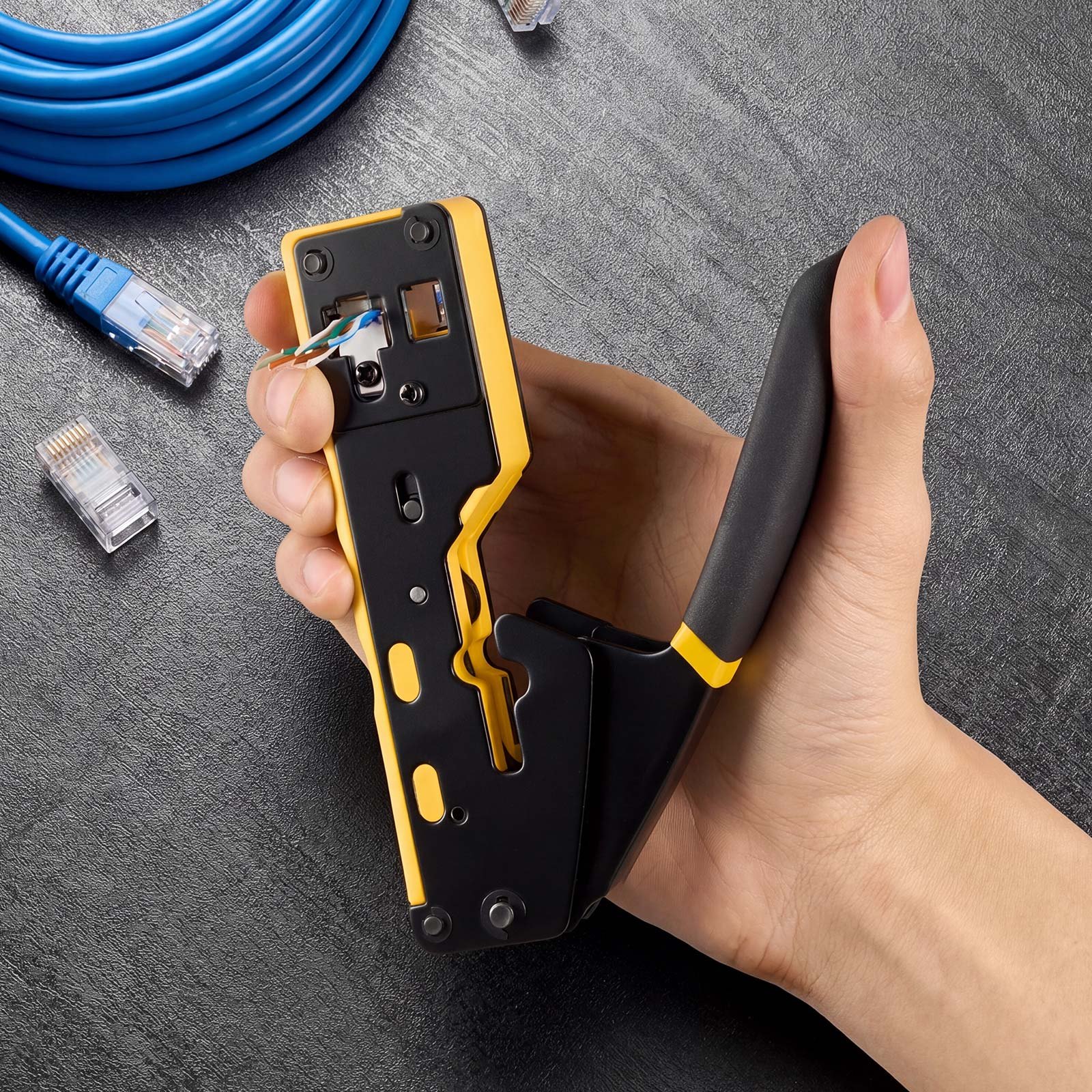 VEVOR Herramienta de Crimpado, Crimpadora RJ45 RJ11 RJ12 para Cable de Red Ethernet, con Pelacables, 50 Piezas de Conectores y 50 Piezas de Cubiertas Protectoras, Comprobador y Cuchillas de Repuesto