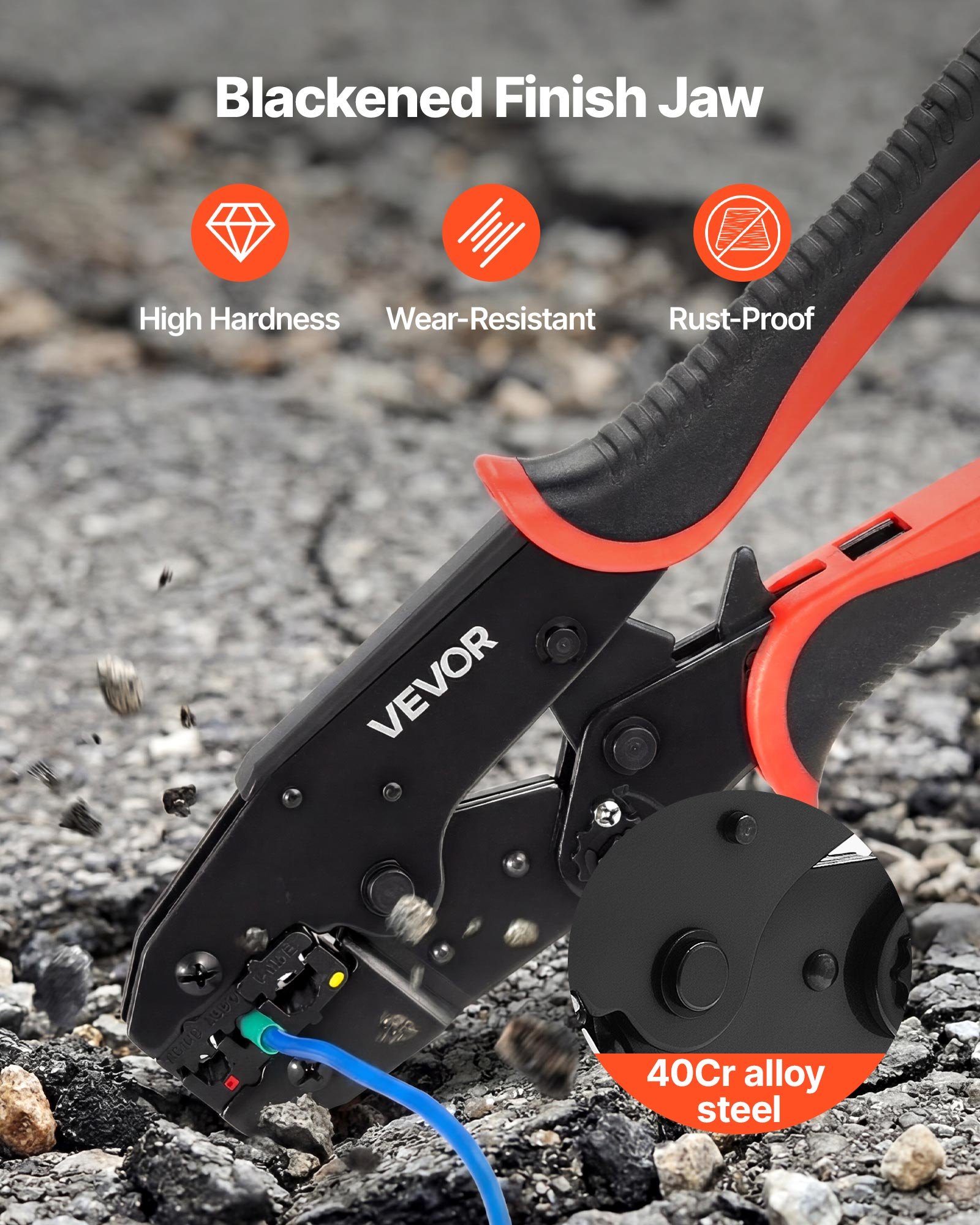 VEVOR Crimpadora Terminales Eléctricos, 0,5-6 mm², Alicates de Crimpado de Trinquete para Terminales de Cables Eléctricos, con Marcas Métrica y del Sistema AWG, Liberación Rápida, Alicates de Engaste