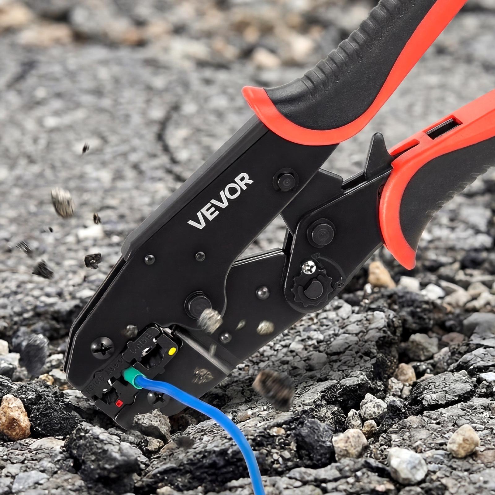 VEVOR Crimpadora Terminales Eléctricos, 0,5-6 mm², Alicates de Crimpado de Trinquete para Terminales de Cables Eléctricos, con Marcas Métrica y del Sistema AWG, Liberación Rápida, Alicates de Engaste