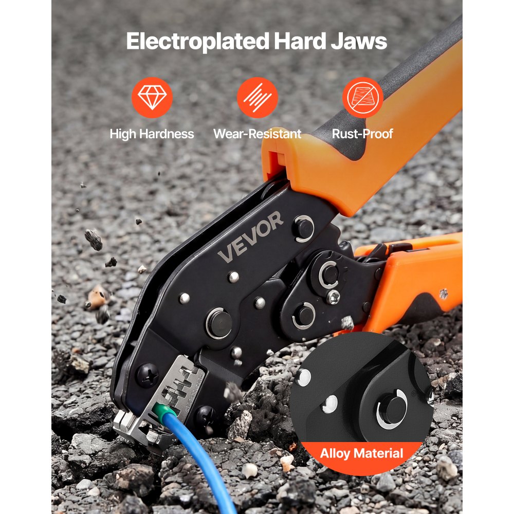 VEVOR Crimpadora Terminales Eléctricos 0,25-4 mm², Alicates de Crimpado de Trinquete para Terminales de Cables Eléctricos, con Presión Ajustable y Liberación Rápida, Marcas Métrica y del Sistema AWG