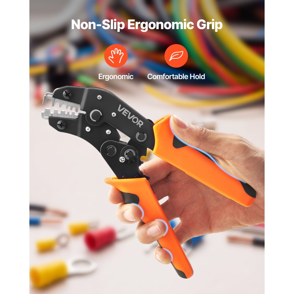 VEVOR Crimpadora Terminales Eléctricos 0,25-4 mm², Alicates de Crimpado de Trinquete para Terminales de Cables Eléctricos, con Presión Ajustable y Liberación Rápida, Marcas Métrica y del Sistema AWG