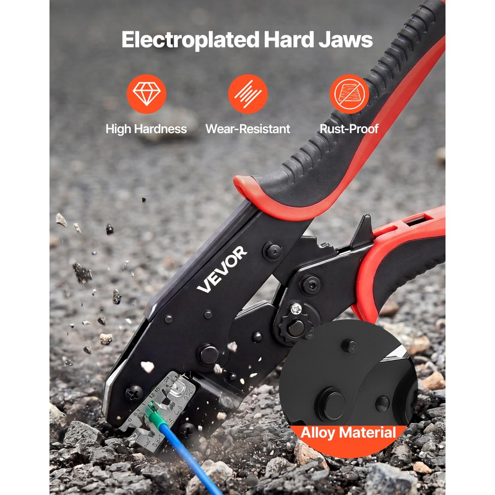 VEVOR Crimpadora Terminales Eléctricos 0,25-6 mm², Alicates de Crimpado con Trinquete, con Marcas Métrica y de AWG, Liberación Rápida, Presión Ajustable, Herramienta de Crimpado para Cables Eléctricos