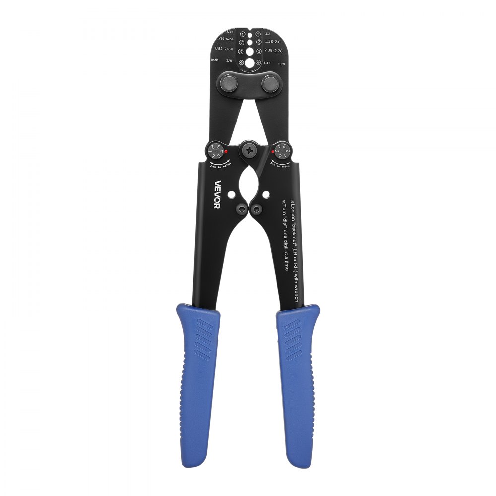 VEVOR Herramienta de Crimpado, Crimpadora Manual para Cables de Acero 1,2-3,17 mm, Marcas de Sistema Métrico e Imperial, Presión Ajustable, Compatible con Manguitos de Doble Bucle y de Cobre Cocido