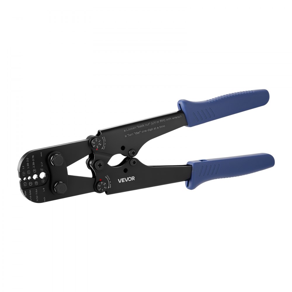 VEVOR Herramienta de Crimpado, Crimpadora Manual para Cables de Acero 1,2-3,17 mm, Marcas de Sistema Métrico e Imperial, Presión Ajustable, Compatible con Manguitos de Doble Bucle y de Cobre Cocido