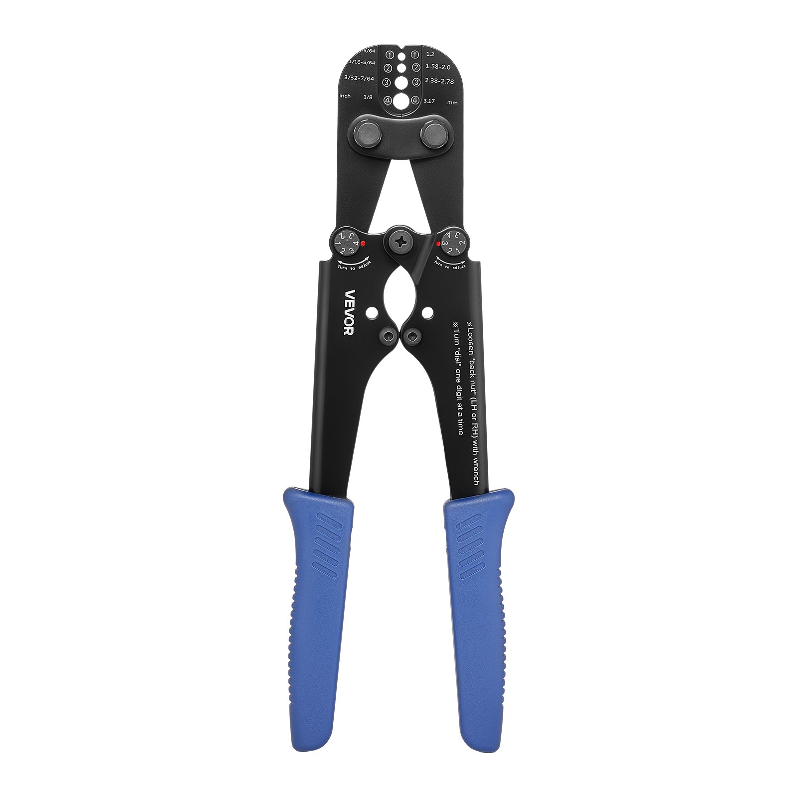 VEVOR Herramienta de Crimpado, Crimpadora Manual para Cables de Acero 1,2-3,17 mm, Marcas de Sistema Métrico e Imperial, Presión Ajustable, Compatible con Manguitos de Doble Bucle y de Cobre Cocido