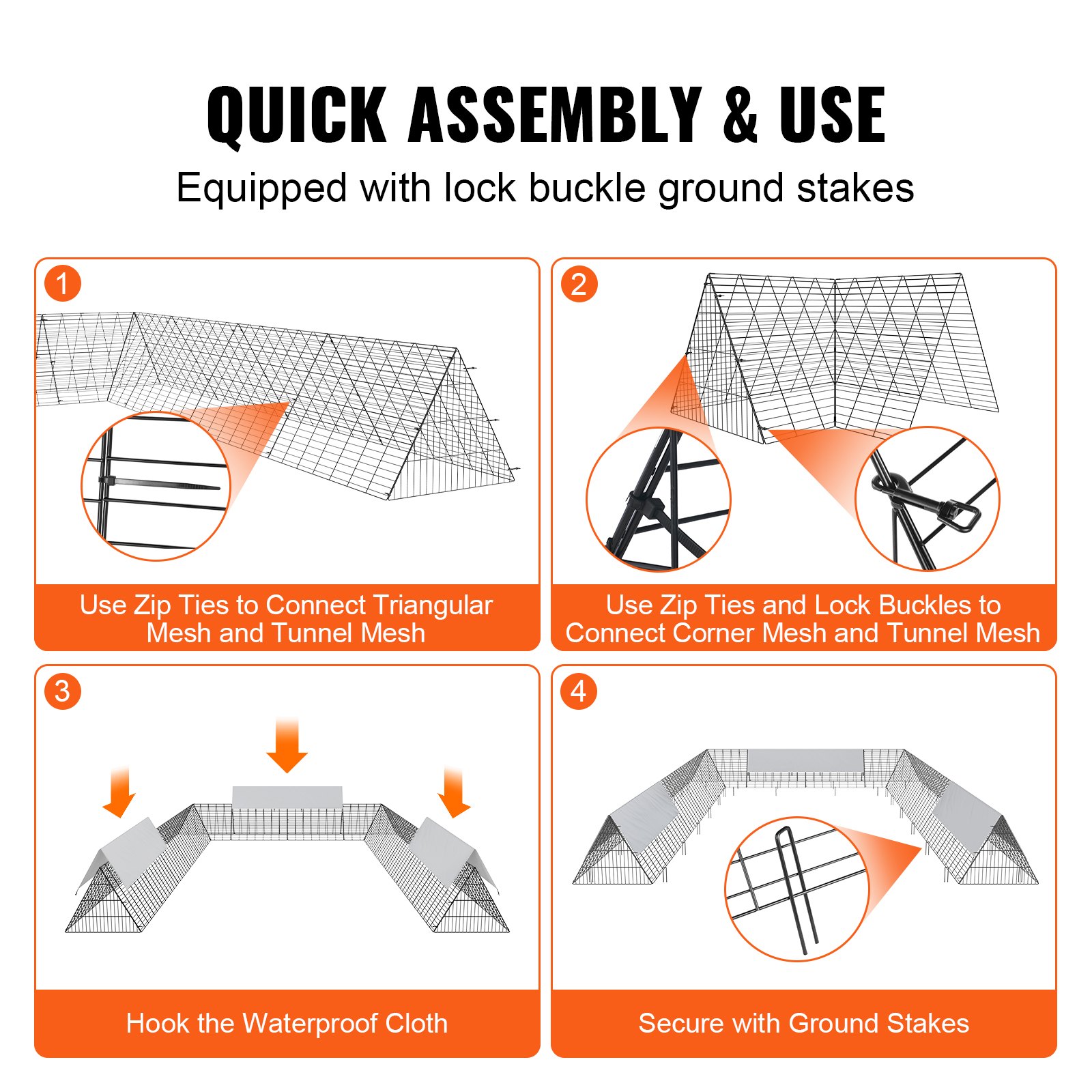 VEVOR Túneles para Pollos de 600 x 400 x 61,5 cm, Túneles para Pollos para Patio Túneles para Pollos Portátiles para Exteriores con Marcos de Esquina, 2 Juegos, Adecuado para Pollos, Patos, Conejos