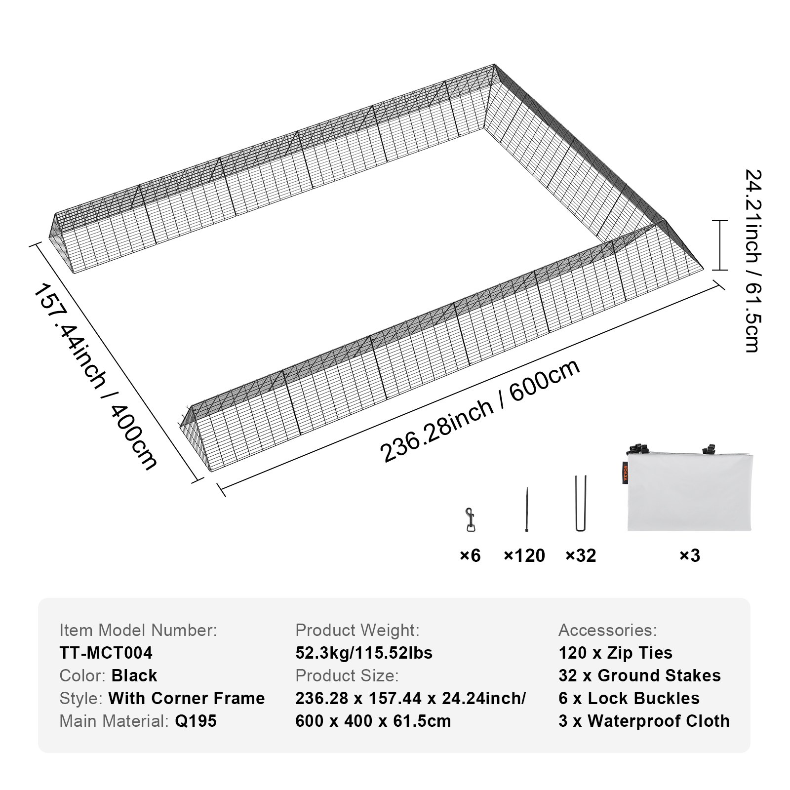 VEVOR Túneles para Pollos de 600 x 400 x 61,5 cm, Túneles para Pollos para Patio Túneles para Pollos Portátiles para Exteriores con Marcos de Esquina, 2 Juegos, Adecuado para Pollos, Patos, Conejos