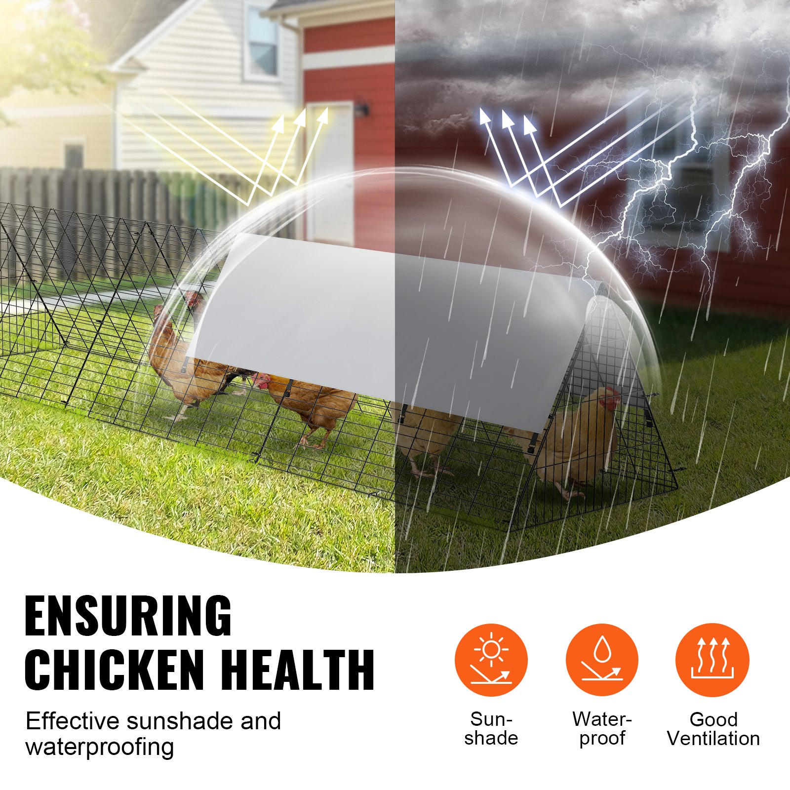VEVOR Túneles para Pollos de 300 x 71 x 61,5 cm, Túneles para Pollos para Patio, Túneles para Pollos Portátiles para Exterior Fácil Instalación, Gallinero, Adecuado para Pollos, Patos, Conejos