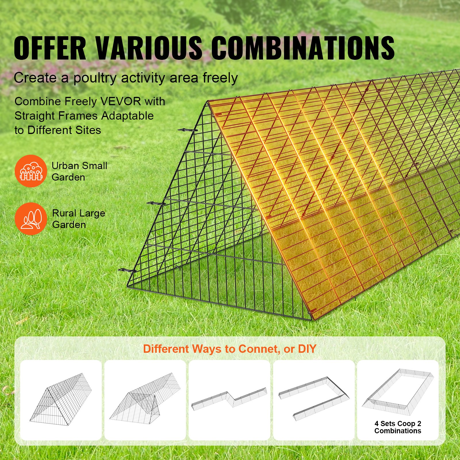 VEVOR Túneles para Pollos de 300 x 71 x 61,5 cm, Túneles para Pollos para Patio, Túneles para Pollos Portátiles para Exterior Fácil Instalación, Gallinero, Adecuado para Pollos, Patos, Conejos