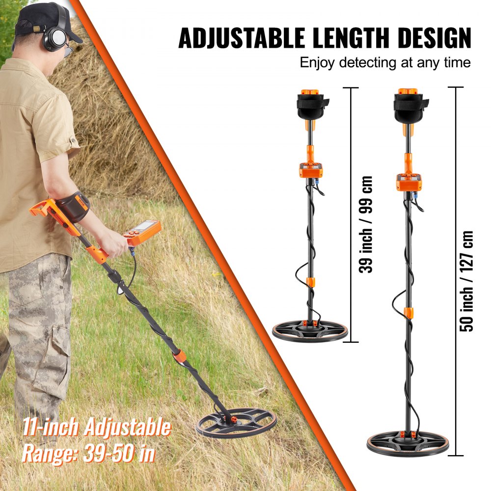 VEVOR Detector de Metales Profesional Mango de 99-127 cm Detector Recargable Bobina de Búsqueda 30 cm Pantalla LCD IP68 Impermeable 7 Modos DSP Chip Auriculares Bluetooth para Búsqueda de Monedas Oro
