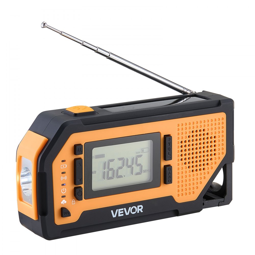 VEVOR Emergency Weather Radio, 2000mAh Battery, FM/AM/WB/NOAA Alert Solar Hand Crank Emergency Radio, with USB Charging Cable, SOS Alarm and Flashlight, Portable for Outdoor Emergencies, Camping
