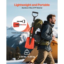 VEVOR Pala de Nieve de Aleación Plegable de Aluminio, Pala Quitanieves Ancho de 22 cm Largo de 91 a 102 cm, con Empuñadura en D de PP, Portátil y Ligera, para Quitar Nieve de Entrada de Vehículos