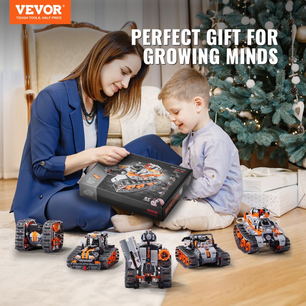 VEVOR 554 PCS STEM 5 en 1 Kits de Construcción de Automóviles, Automóviles/Robot/Tanque/Cubo de Rubik/Quitanieves Controlados por Control Remoto y Aplicación, Juguete para Niños de 6 Años en Adelante