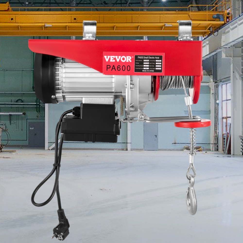 VEVOR Polipasto Eléctrico 220 V / 1150 W Capacidad de Carga 297 KG / 594 KG Cabrestante Eléctrico con Remoto Inalámbrico 12 m / min, 6 m / min Herramienta de Elevación para Talleres de Tienda Casera