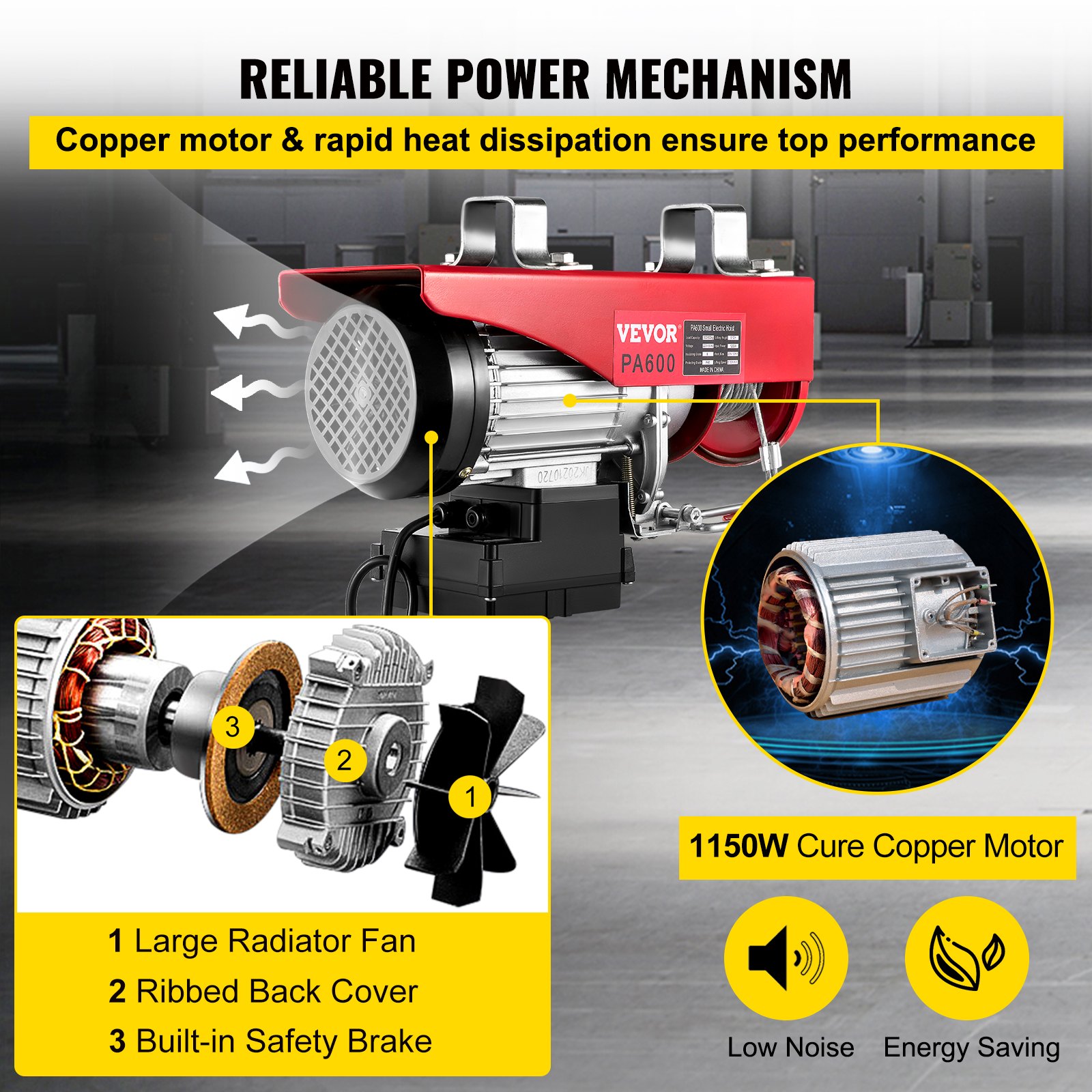 VEVOR Polipasto Eléctrico 220 V / 1150 W Capacidad de Carga 297 KG / 594 KG Cabrestante Eléctrico con Remoto Inalámbrico 12 m / min, 6 m / min Herramienta de Elevación para Talleres de Tienda Casera