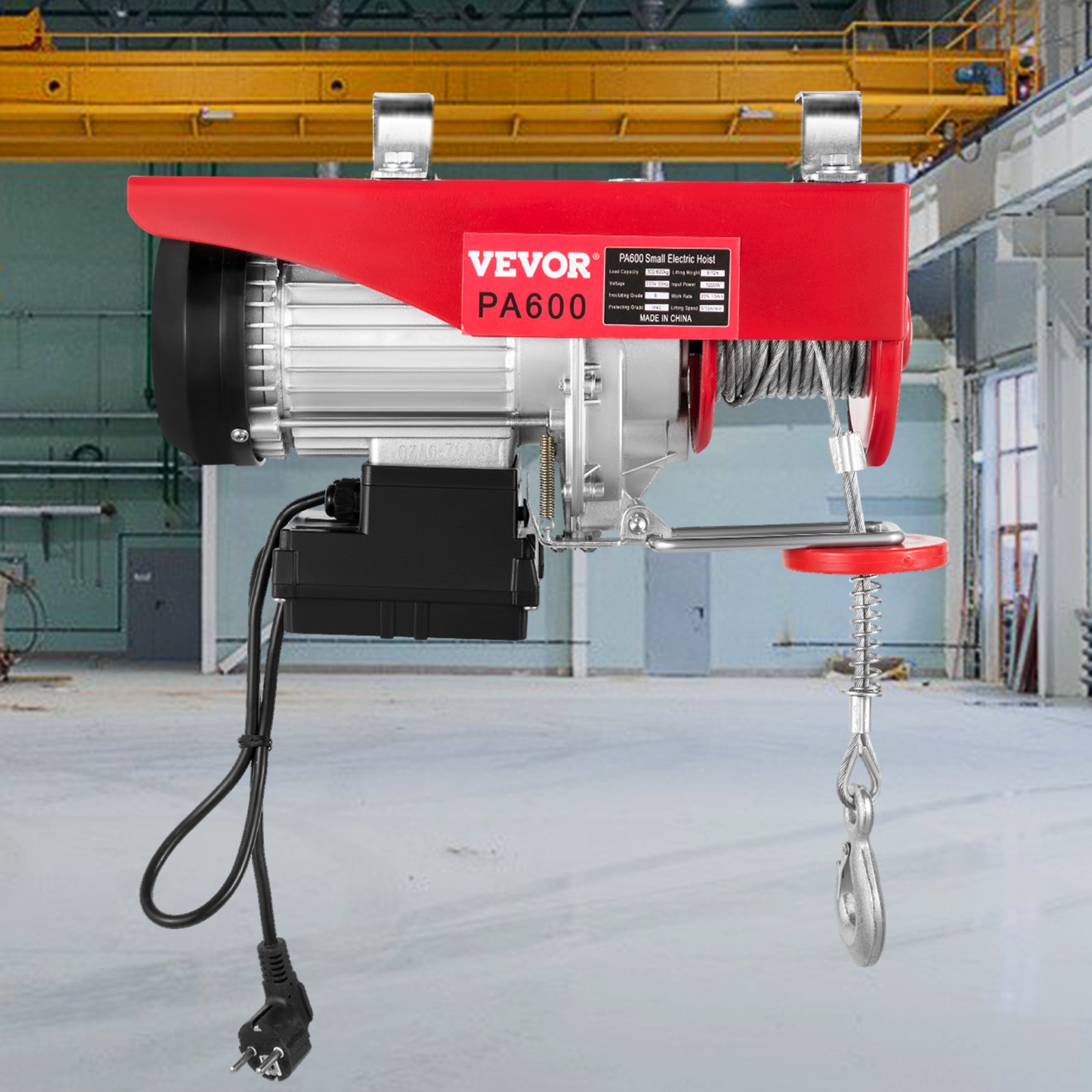 VEVOR Polipasto Eléctrico 220 V / 1150 W Capacidad de Carga 297 KG / 594 KG Cabrestante Eléctrico con Remoto Inalámbrico 12 m / min, 6 m / min Herramienta de Elevación para Talleres de Tienda Casera