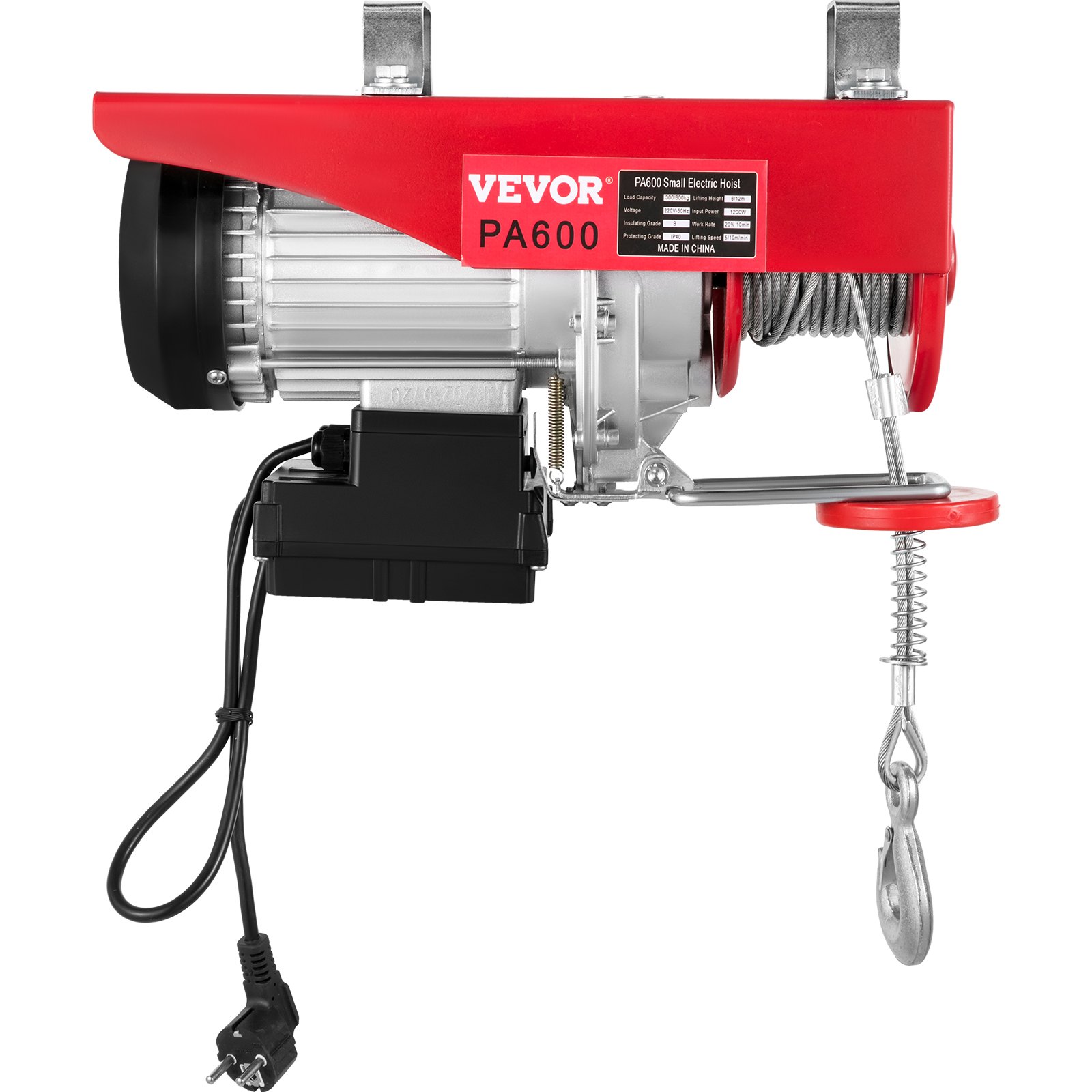 VEVOR Polipasto Eléctrico 220 V / 1150 W Capacidad de Carga 297 KG / 594 KG Cabrestante Eléctrico con Remoto Inalámbrico 12 m / min, 6 m / min Herramienta de Elevación para Talleres de Tienda Casera