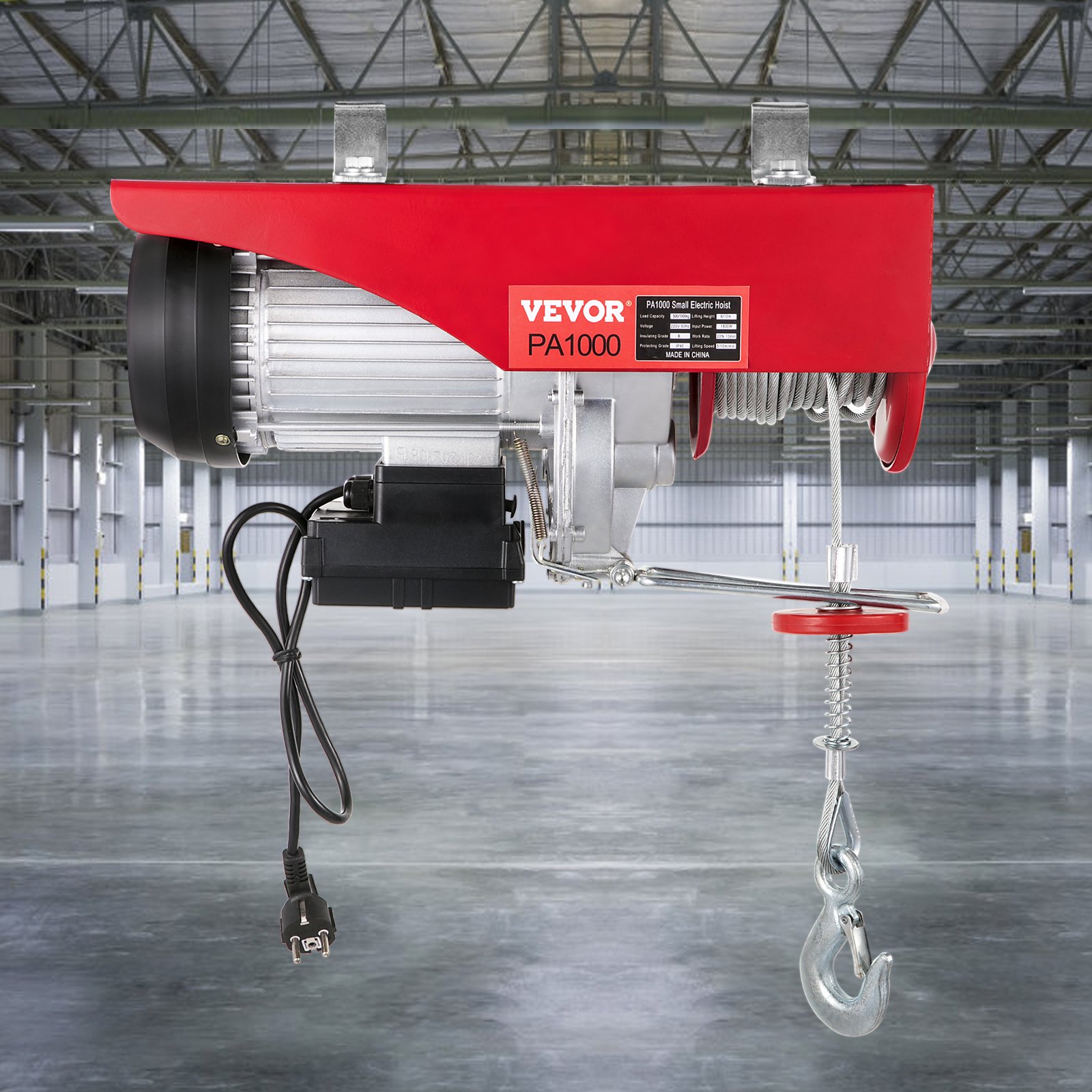 VEVOR Polipasto Eléctrico 220 V / 1800 W Capacidad de Carga 495 KG / 990 KG Cabrestante Eléctrico con Remoto Inalámbrico 12 m / min, 6 m / min Herramienta de Elevación para Talleres de Tienda Casera