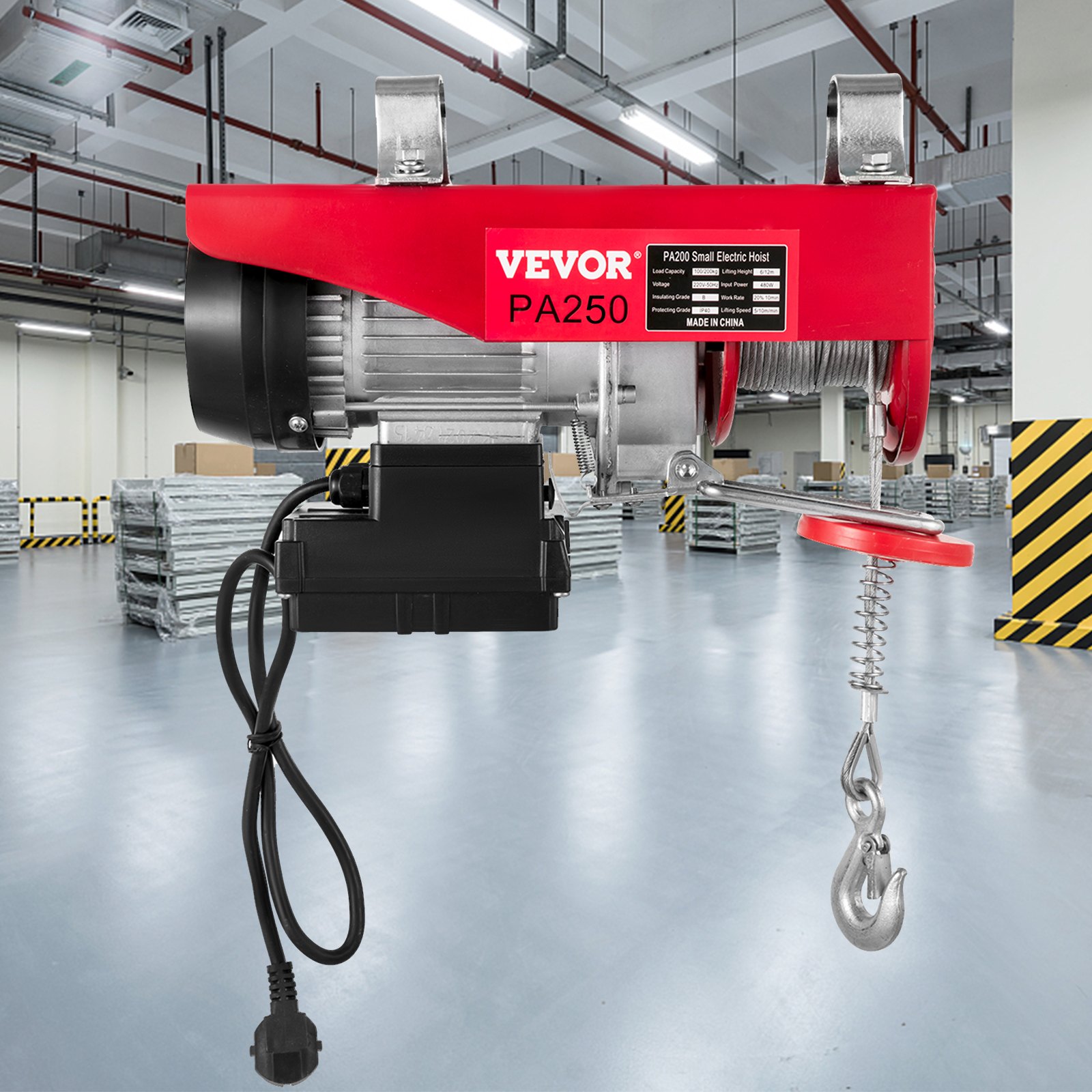 VEVOR Polipasto Eléctrico 220 V / 600 W Capacidad de Carga 124 KG / 248 KG Cabrestante Eléctrico con Remoto Inalámbrico 12 m / min, 6 m / min Herramienta de Elevación para Talleres de Tienda Casera