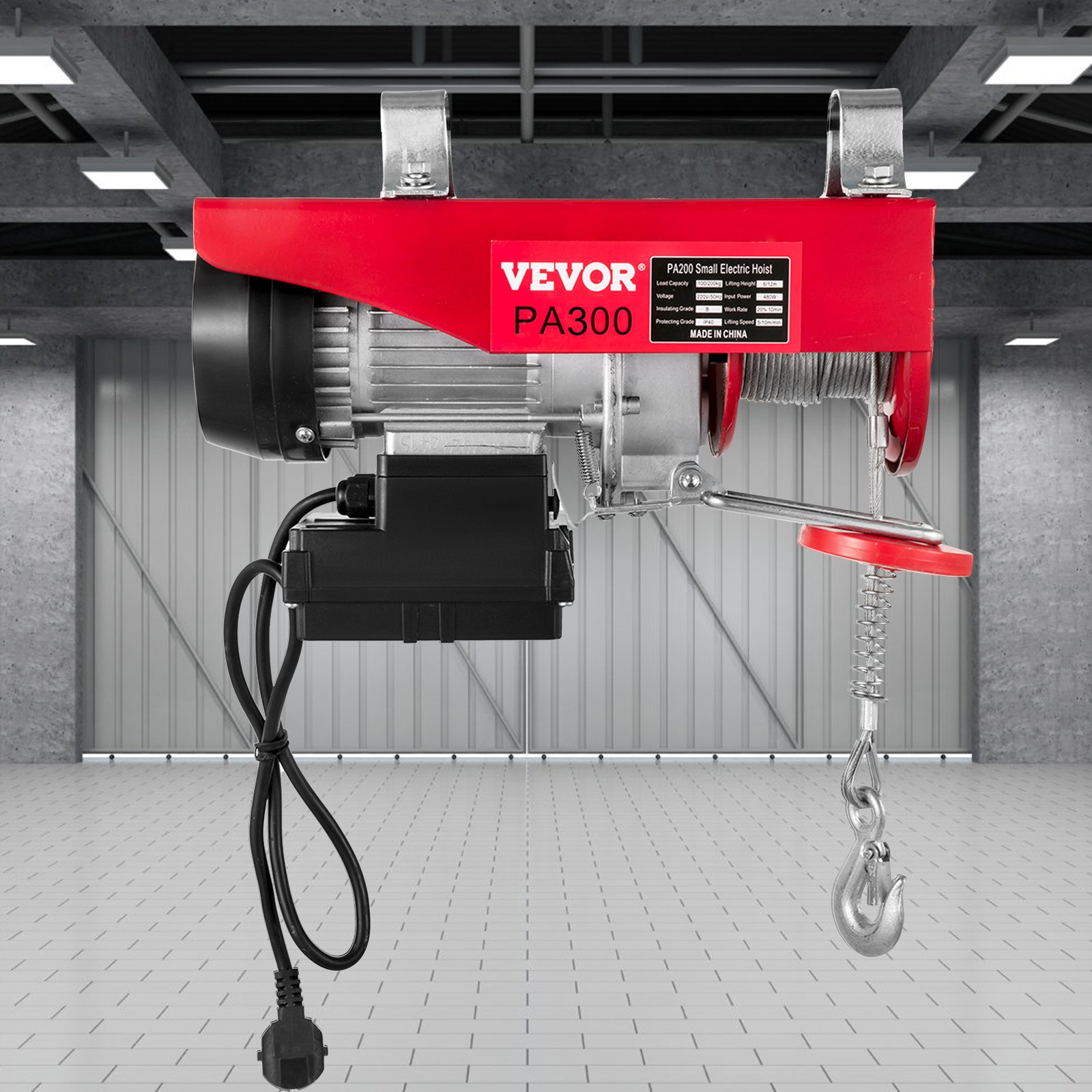 VEVOR Polipasto Eléctrico 220 V / 600 W Capacidad de Carga 149 KG / 298 KG Cabrestante Eléctrico con Remoto Inalámbrico 12 m / min, 6 m / min Herramienta de Elevación para Talleres de Tienda Casera
