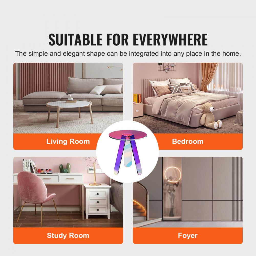 VEVOR Acrylic Side Table φ45 x 48 cm, Colorful Acrylic Side Table Bar Table Easy to Clean, Acrylic Coffee Table for Coffee, Drinks, Food, Snacks, Coffee Table for Living Room, Bedroom etc.