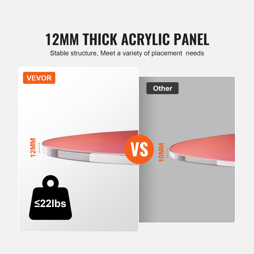VEVOR Mesa Auxiliar Redonda 450x480 mm Mesa de Centro de Acrílico para Sofá Carga Máxima 10 kg Mesita de Noche Fácil Instalación para Negocios al Alcance Sala de Estar Dormitorio Balcón Iridiscente