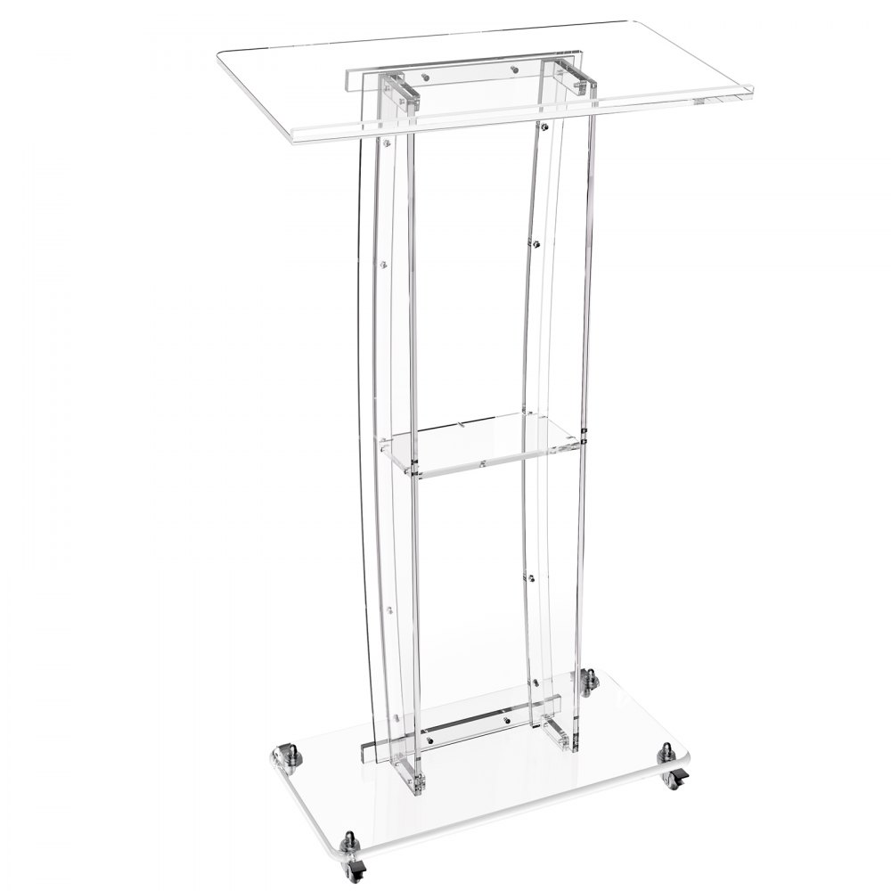 VEVOR Soporte de Podio de Acrílico Transparente Altura 120 cm con Ruedas, Mesa Auxiliar Móvil para Universidad, Presentación, Boda, Oficina, Eventos, con Estante de Almacenamiento, Kit de Accesorios