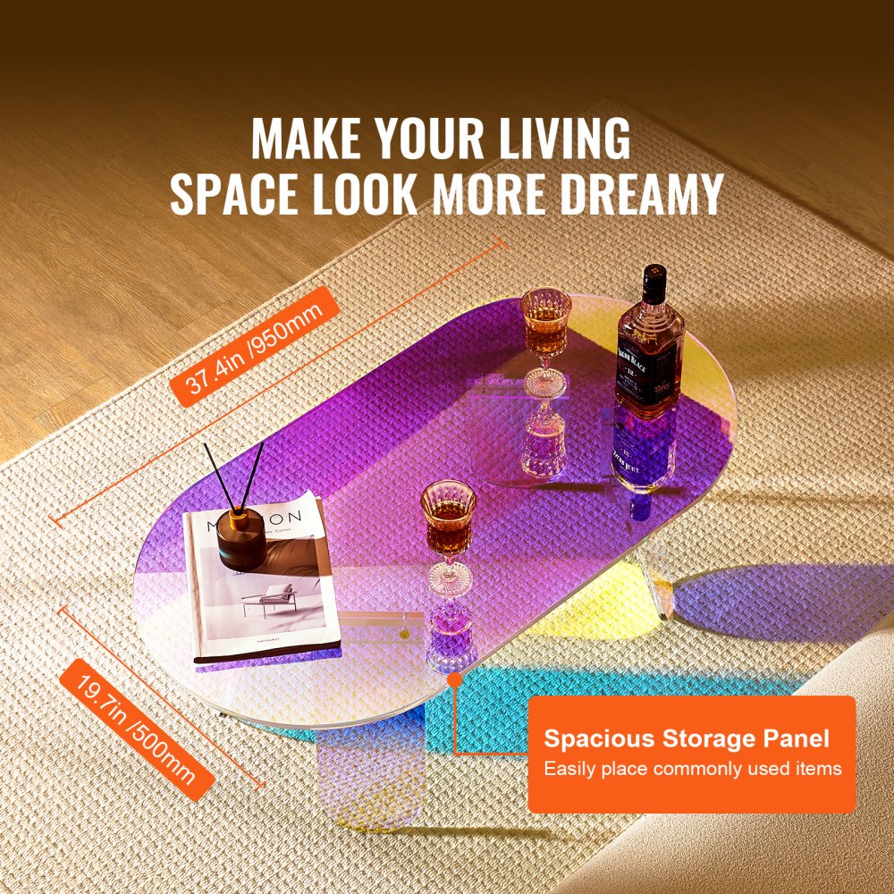 VEVOR Mesa de Centro de Acrílico Iridiscente Mesa Auxiliar 950x500x350 mm Extremo del Sofá de Acrílico Grosor de 12 mm Carga Máxima 25 kg Mesa de Salón Almacenamiento para Dormitorio Balcón Cafetería