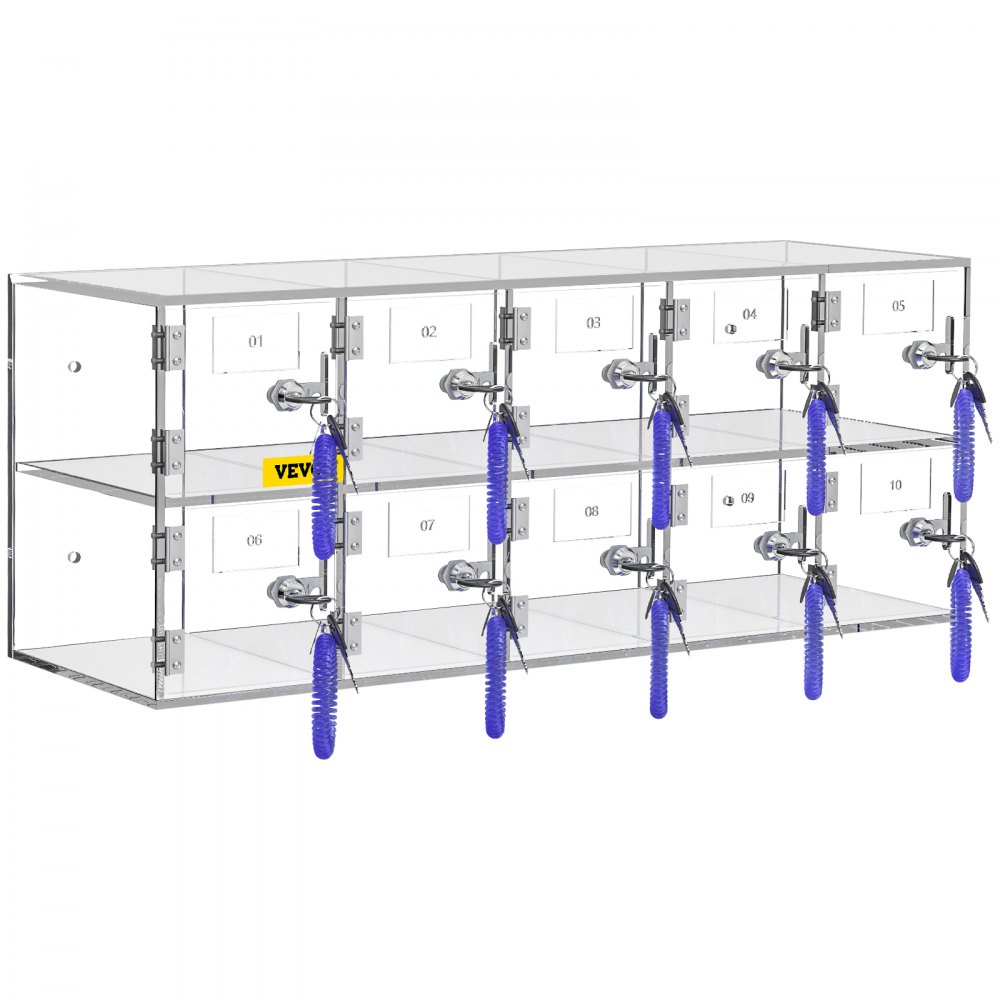 VEVOR Armario de almacenamiento para teléfono móvil cabina telefónica de acrílico con cerradura 10 ranuras 53x18x21,5 cm gabinete de almacenamiento para teléfono con llaves para sala de reunión, aula