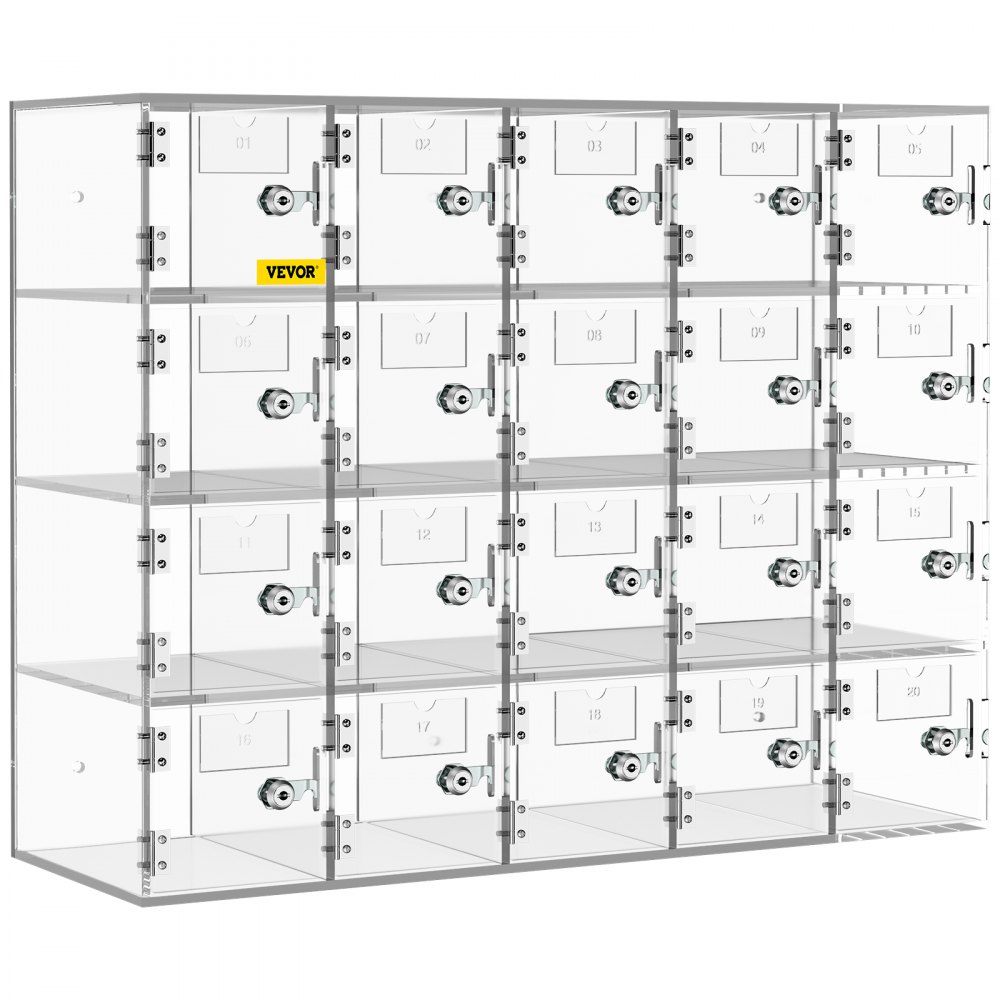 VEVOR Casillero de almacenamiento para teléfono móvil, cabina telefónica de acrílico con cerradura, 20 ranuras, 53x18x42,5 cm, gabinete de almacenamiento para teléfono con llaves, sala de reuniones