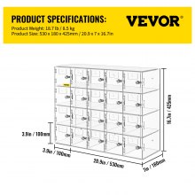 VEVOR Caja de casillero acrílico para teléfono celular, gabinete de almacenamiento con bolsillo para llaves, 20 ranuras, transparente