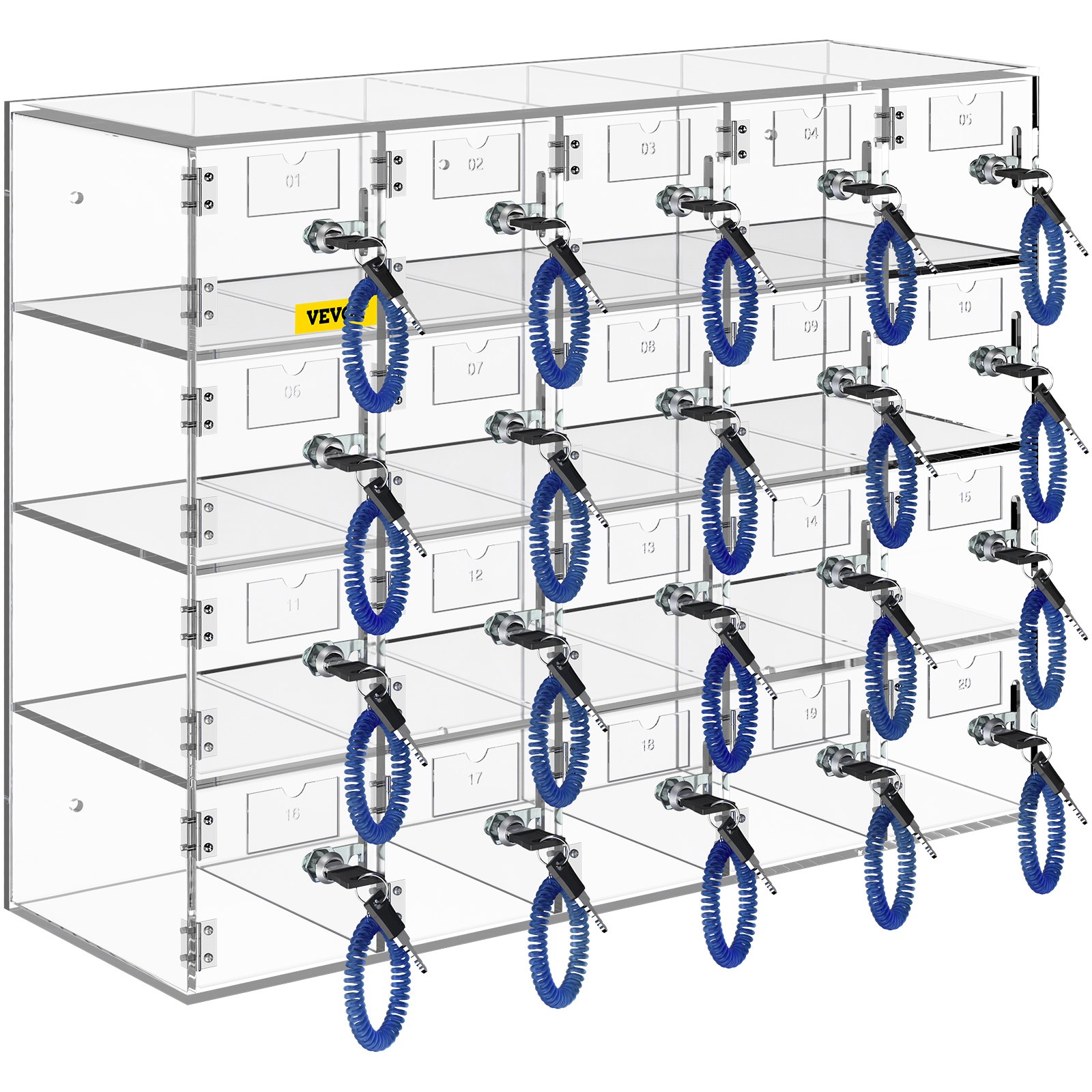 VEVOR Casillero de almacenamiento para teléfono móvil, cabina telefónica de acrílico con cerradura, 20 ranuras, 53x18x42,5 cm, gabinete de almacenamiento para teléfono con llaves, sala de reuniones