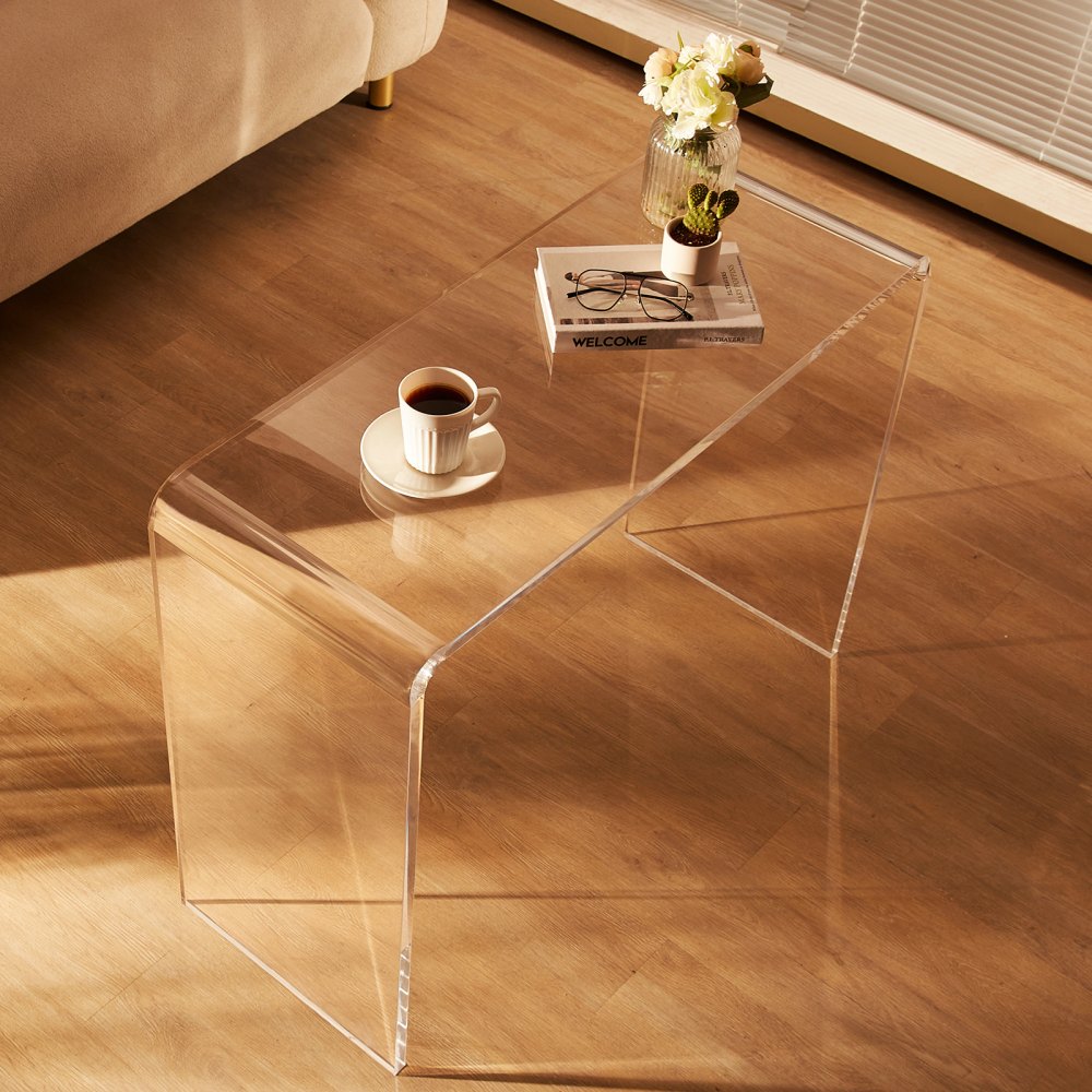 VEVOR Mesa Consola de Acrílico Transparente Mesa Auxiliar 964x381x740mm Mesa de Recibidor Grosor de 20mm Carga Máxima 50kg Almacenamiento en Extremo del Sofá para Salón, Dormitorio, Terraza, Cafetería