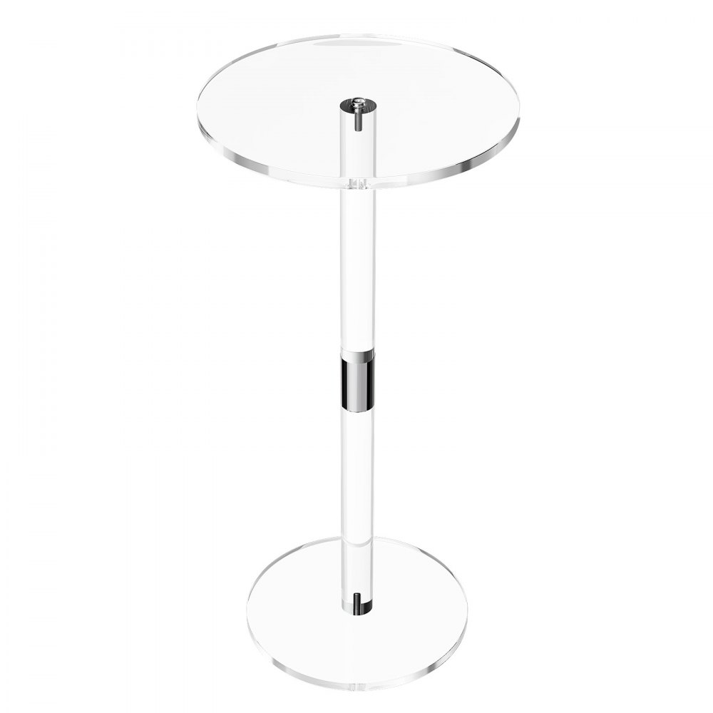 VEVOR Mesa Auxiliar de Acrílico 25,4 x 25,4 x 54 cm, Mesa de Centro Redonda Transparente Carga de 5 kg, Mesita de Noche con Base Reforzada Estable para Tartas, Café, Bebidas, Comida, Aperitivos
