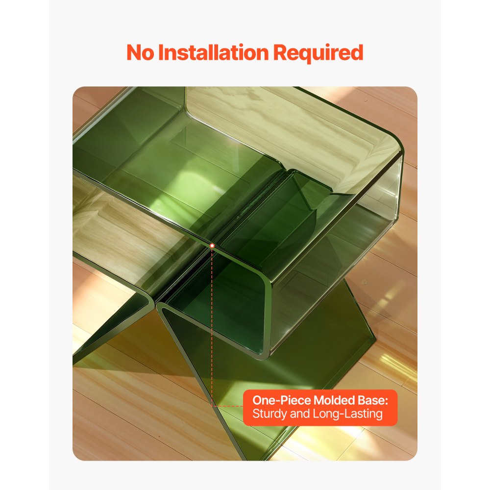 VEVOR Mesa Auxiliar de Acrílico 30 x 39,1 x 43 cm, Mesita de Noche con Estante Carga de 10 kg, Verde Transparente, Mesa de Centro Estable para Sala de Estar, Dormitorio, Salón, Decoración del Hogar