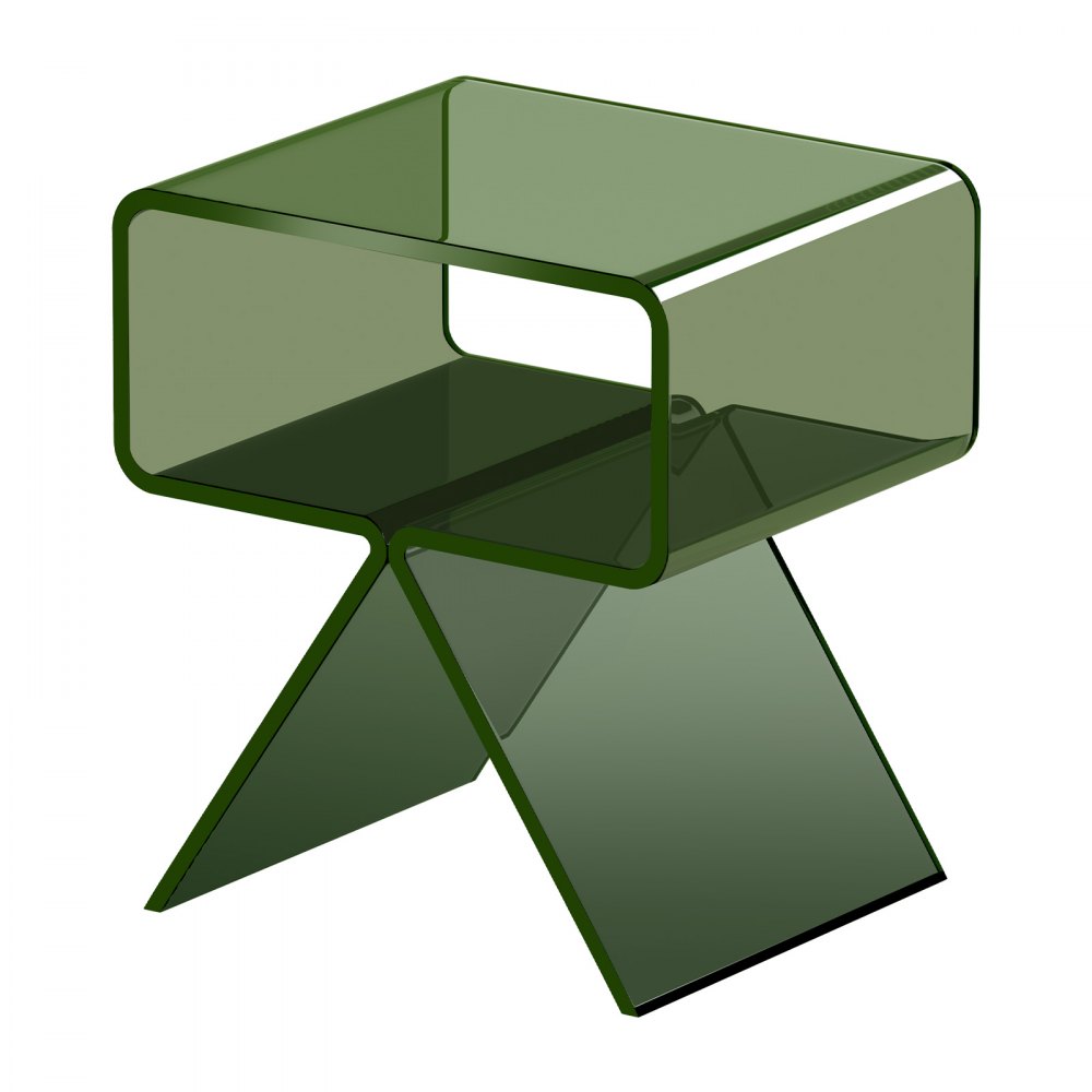 VEVOR Mesa Auxiliar de Acrílico 30 x 39,1 x 43 cm, Mesita de Noche con Estante Carga de 10 kg, Verde Transparente, Mesa de Centro Estable para Sala de Estar, Dormitorio, Salón, Decoración del Hogar