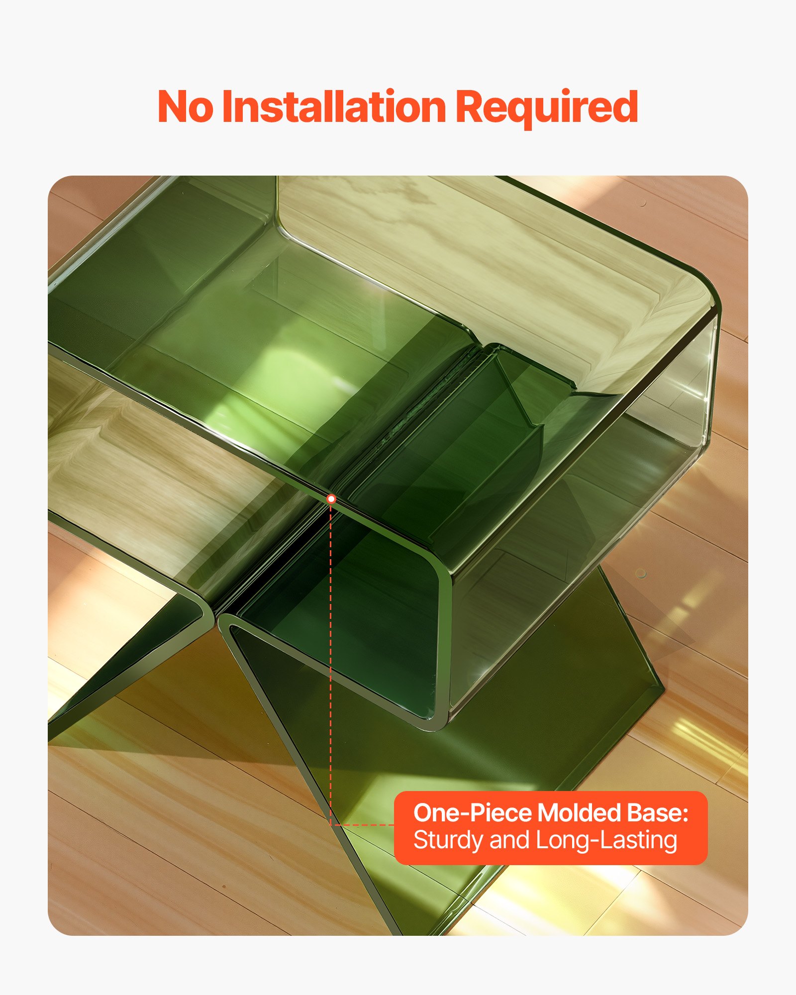 VEVOR Mesa Auxiliar de Acrílico 30 x 39,1 x 43 cm, Mesita de Noche con Estante Carga de 10 kg, Verde Transparente, Mesa de Centro Estable para Sala de Estar, Dormitorio, Salón, Decoración del Hogar