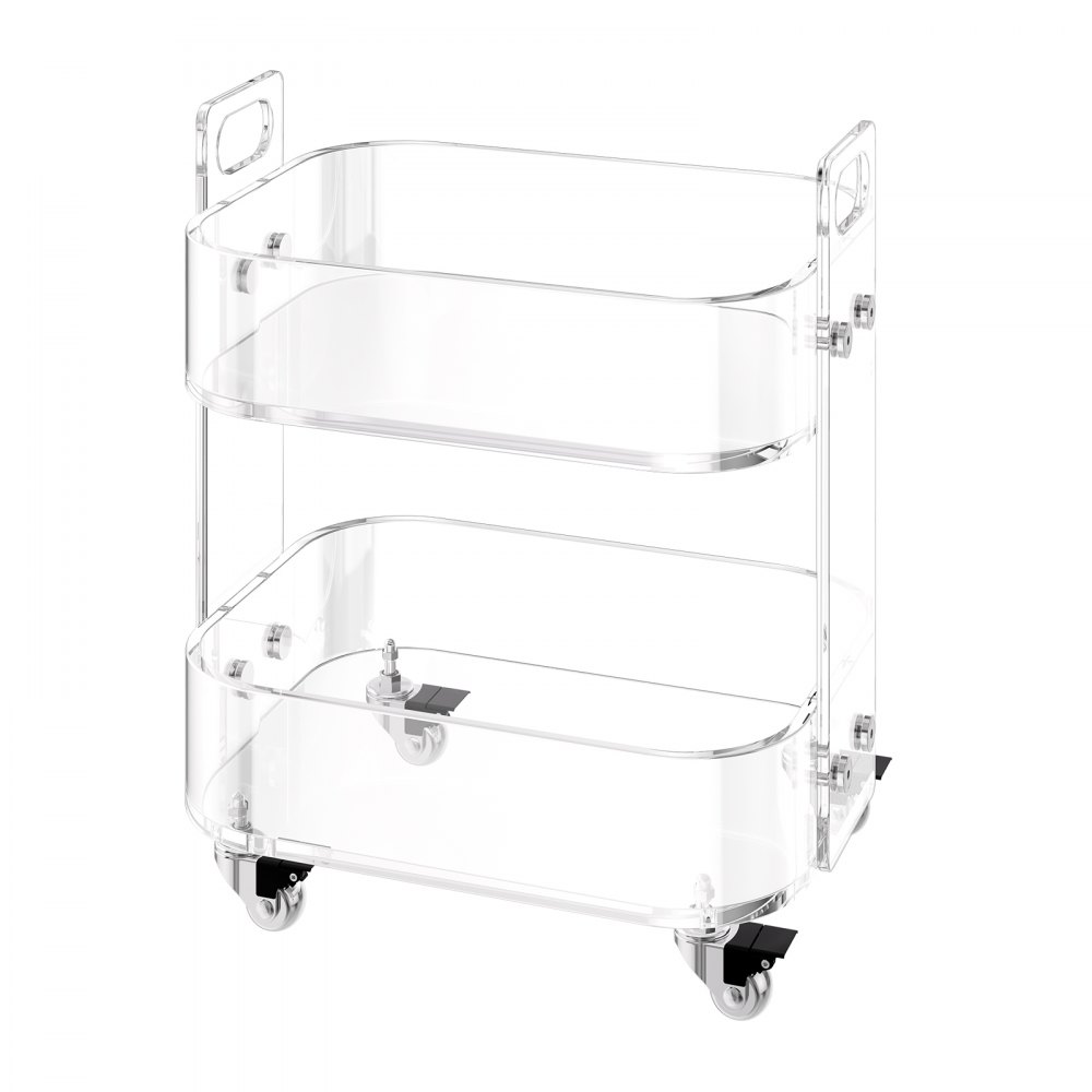 VEVOR Mesa Auxiliar de Acrílico con Ruedas 30,5 x 41,6 x 48 cm, Carro de Acrílico de 2 Niveles Transparente, Mesa de Centro con Estante de Almacenamiento para Salón, Dormitorio, Bar, Oficina