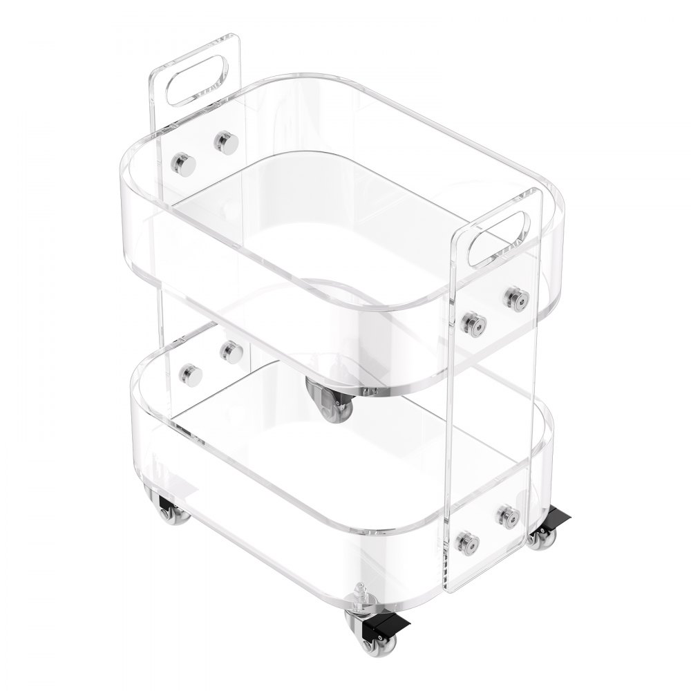 VEVOR Mesa Auxiliar de Acrílico con Ruedas 30,5 x 41,6 x 48 cm, Carro de Acrílico de 2 Niveles Transparente, Mesa de Centro con Estante de Almacenamiento para Salón, Dormitorio, Bar, Oficina