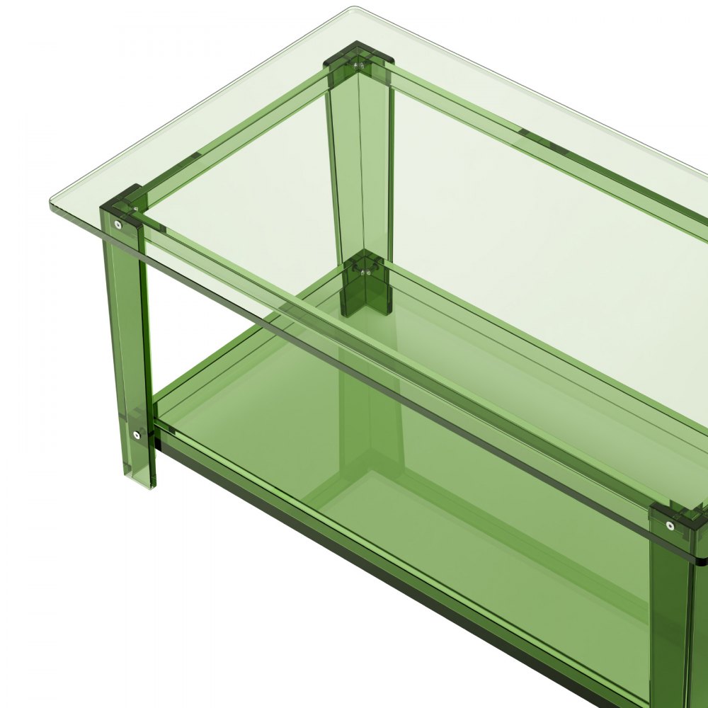 VEVOR Mesa Auxiliar de Acrílico de 2 Niveles con Estante, Mesita de Noche 50 x 80 x 40 cm Rectangular Carga de 50 kg, Verde Transparente, Mesa de Centro Estable para Sala de Estar, Oficina, Salón