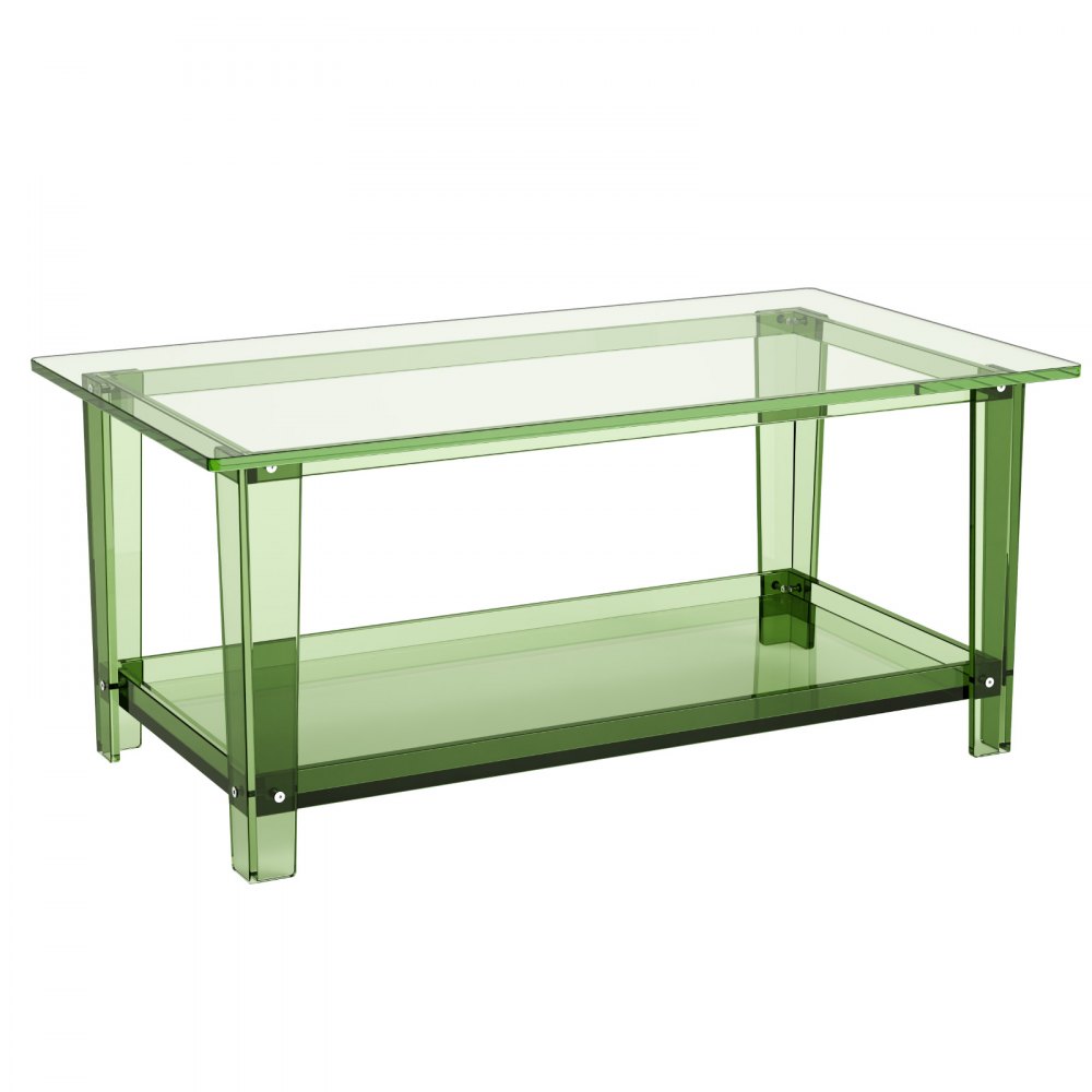 VEVOR Mesa Auxiliar de Acrílico de 2 Niveles con Estante, Mesita de Noche 50 x 80 x 40 cm Rectangular Carga de 50 kg, Verde Transparente, Mesa de Centro Estable para Sala de Estar, Oficina, Salón