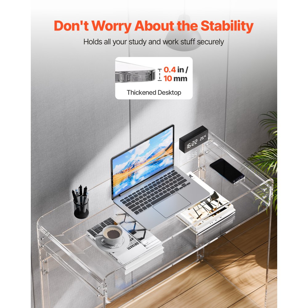 VEVOR Acrylic Table, 2 Tiers Clear End Table with Storage Shelf, Modern Rectangle Acrylic Side Desk, Transparent Thick Desk Nightstand for Bedroom, Office, Living Room, 40 x 85 x 75 cm (Clear)