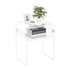 VEVOR Mesa Auxiliar de Acrílico Transparente 30 x 40 x 50 cm, Mesita de Noche de 2 Niveles con Estante, Mesa de Centro Rectangular Estable para Sala de Estar, Dormitorio, Comedor, Oficina, Salón