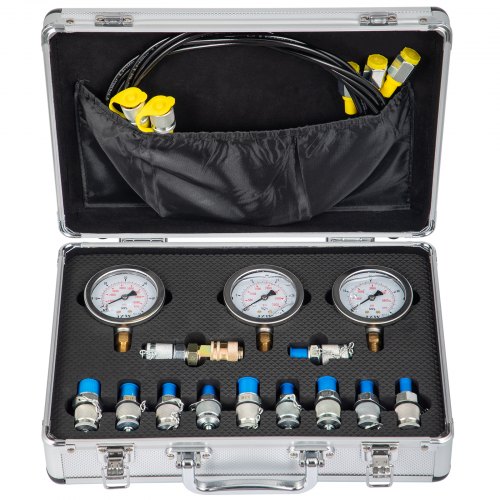 VEVOR Kit de Prueba de Calibre Hidráulico para Maquinaria de Excavación 8,700 PSI, Conjunto de Medidor de Presión con Caja de Aluminio, Probador de Presión con Manguera de Prueba de 1,6 m de Calidad