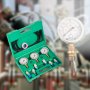 Kit de prueba de presión hidráulica VEVOR con manómetros y accesorios en un estuche verde.