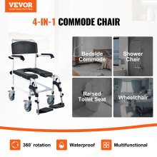 VEVOR Silla de Ruedas para Inodoro con 4 Ruedas de Bloqueo Reposapiés Brazos Plegables Altura Ajustable 490-570 mm 3 Niveles Cubo Extraíble de 5 L Capacidad de 158,8 kg para Adultos, Personas Mayores
