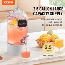 VEVOR Dispensador de Bebidas de 3,8 Litros para Fiestas, Dispensador de Jugo de Vidrio con Espiga de Acero Inoxidable, Dispensador de Agua de Jugo de Limonada de Té Helado, 290 x 156 x 156 mm