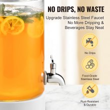 VEVOR Dispensador de Bebidas de 3,8 Litros para Fiestas, Dispensador de Jugo de Vidrio con Espiga de Acero Inoxidable, Dispensador de Agua de Jugo de Limonada de Té Helado, 290 x 156 x 156 mm